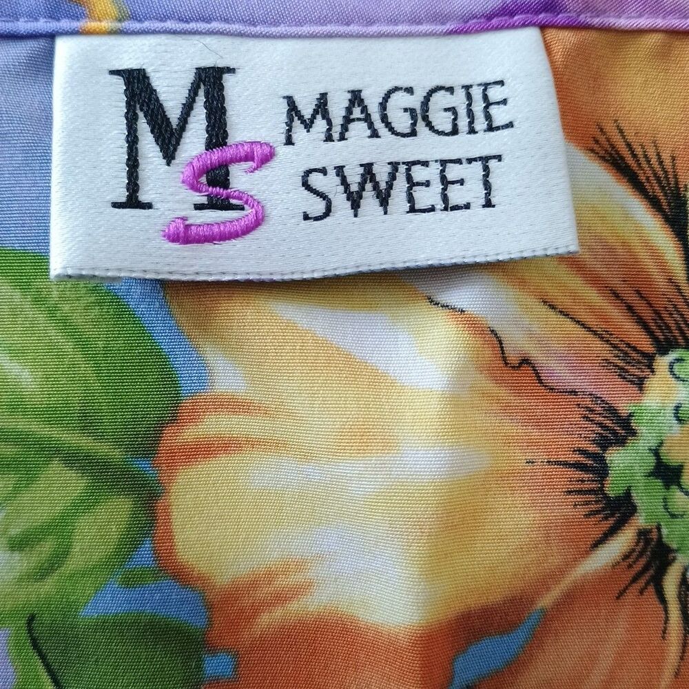 Vintage Maggie Sweet Blouse Womens Plus Size 1X Colorful Purple Hawaiian 80s USA - Picture 8 of 9